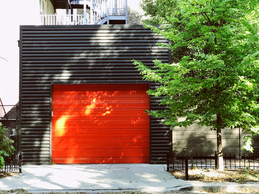 bright red garage door