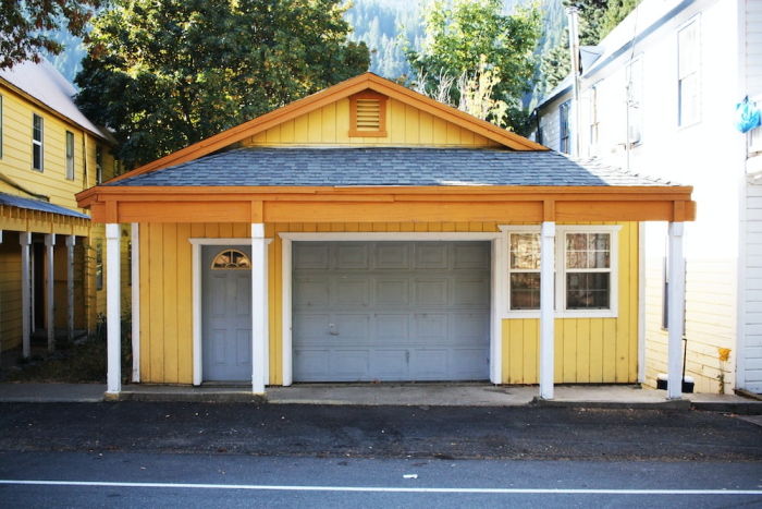 a gray garage door