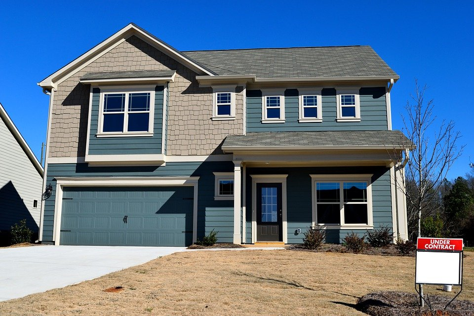 A home with a garage door