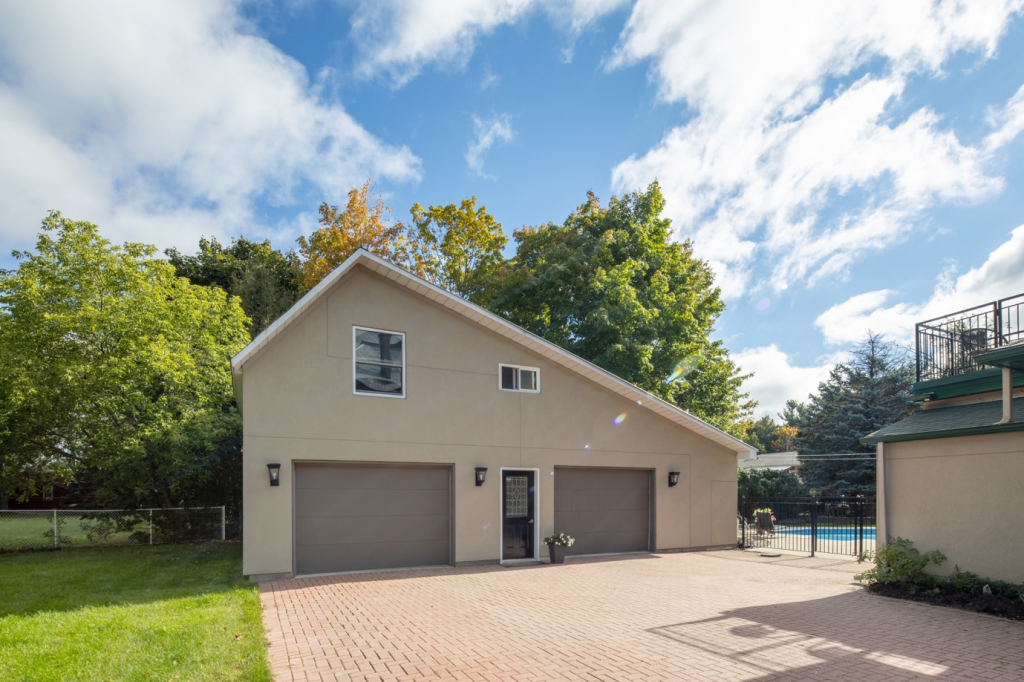 A garage with two doors