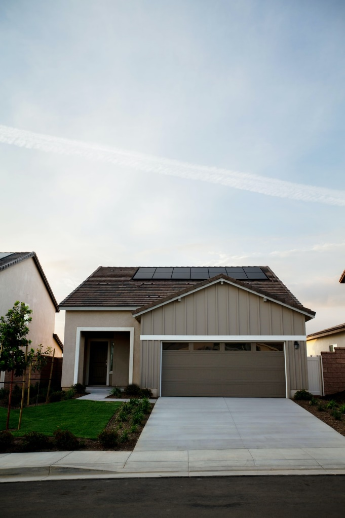 A home with a garage door