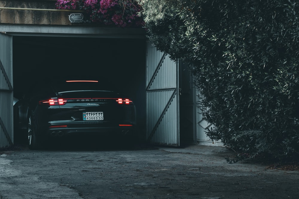 A car parked in a garage