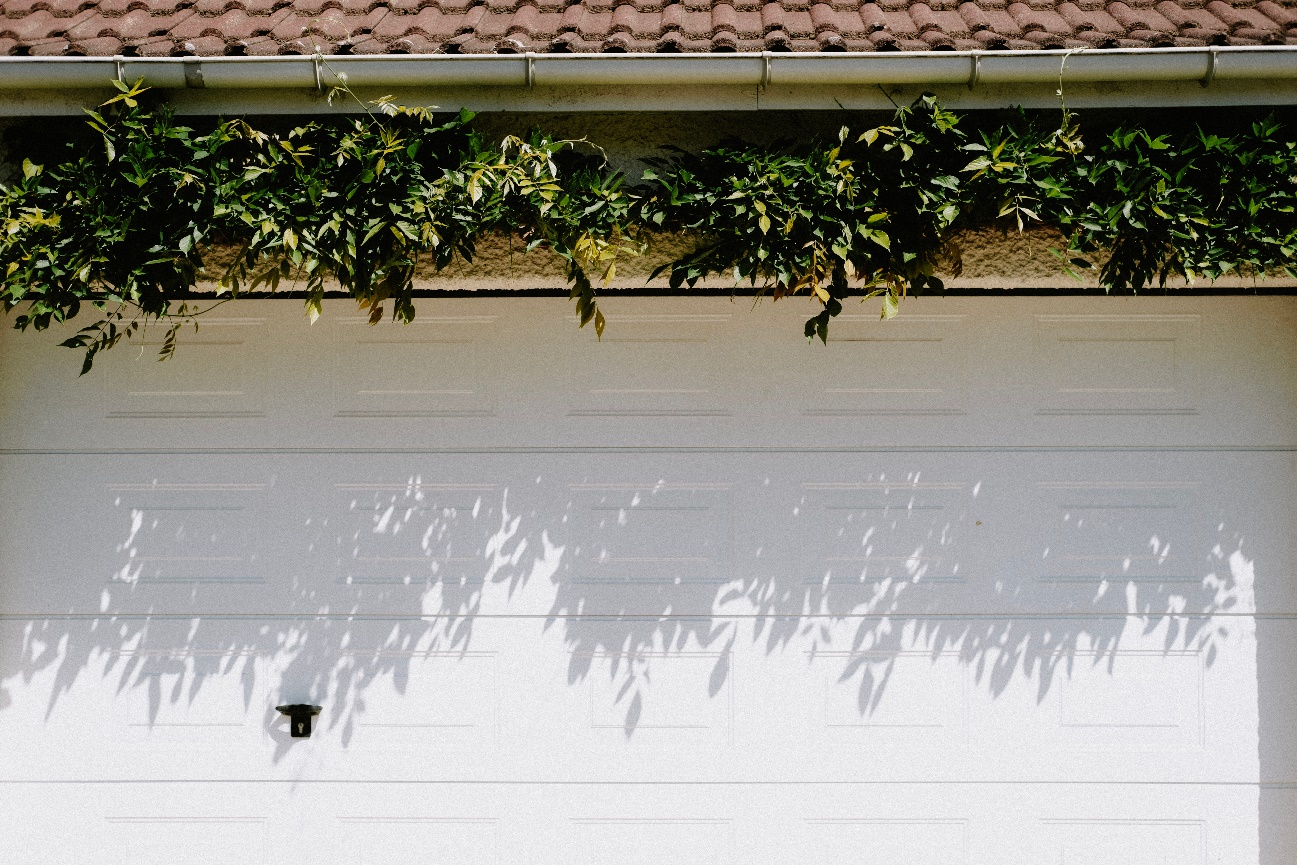 A white garage door shut