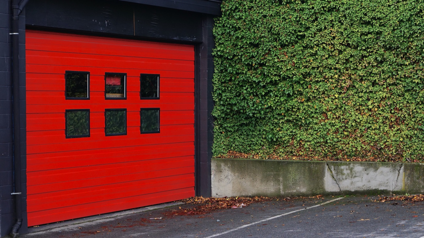 A red-colored garage door
