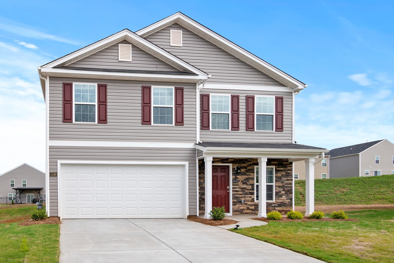 A house with a garage door