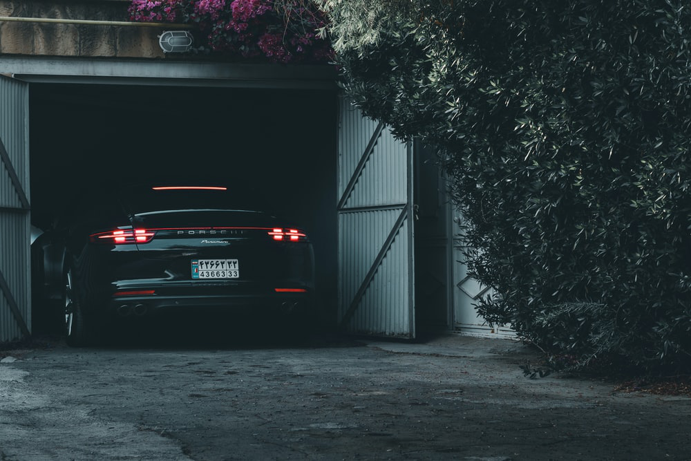 A car coming out of a garage